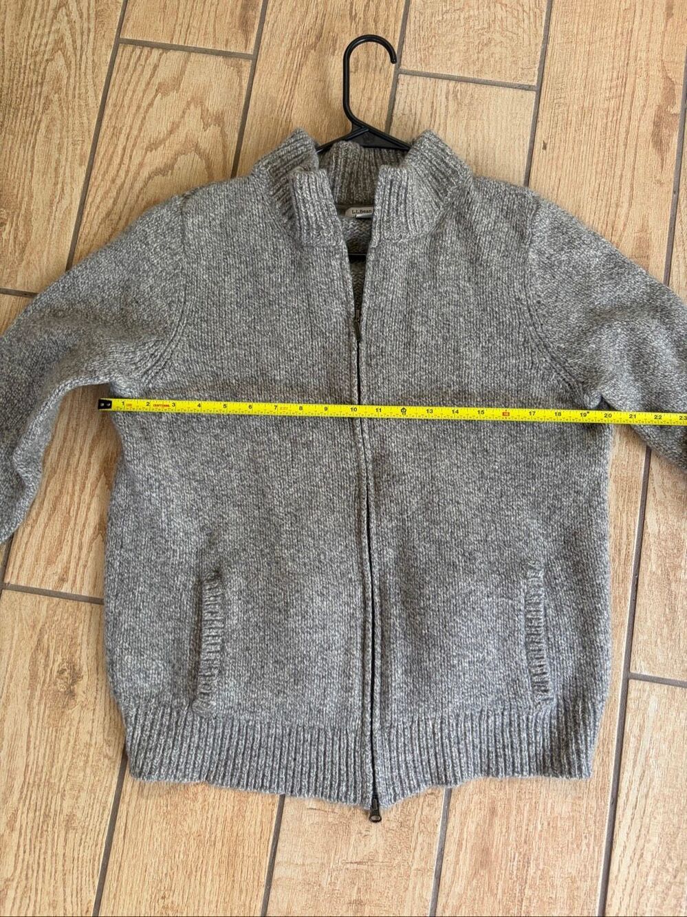 L.L.Bean 100% Lambswool Full Zip Sweater Gray Speckled Cardigan XL